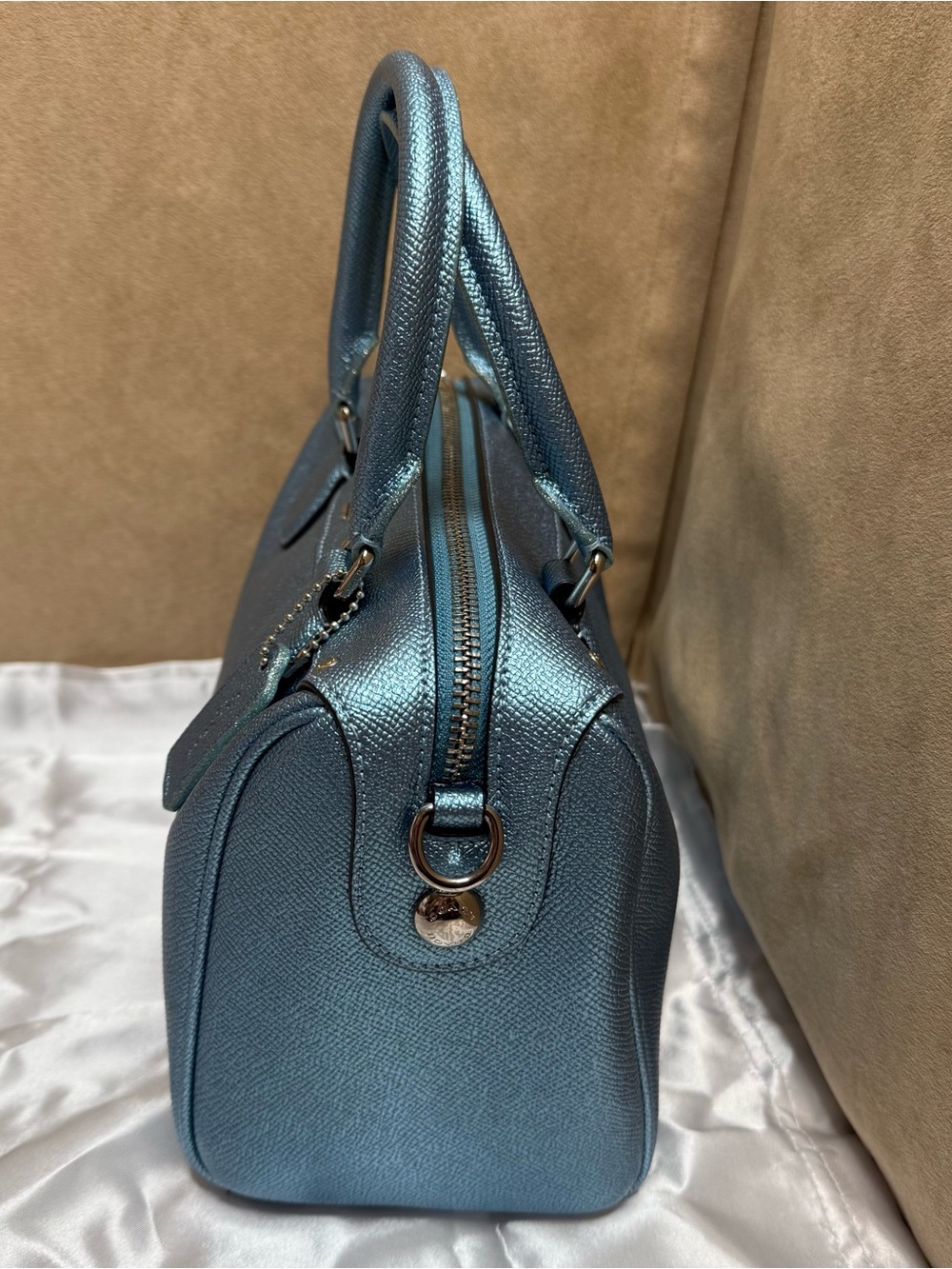 Coach Metallic Blue Mini Bennett Satchel Crossbody Bag Leather - Picture 5 of 15